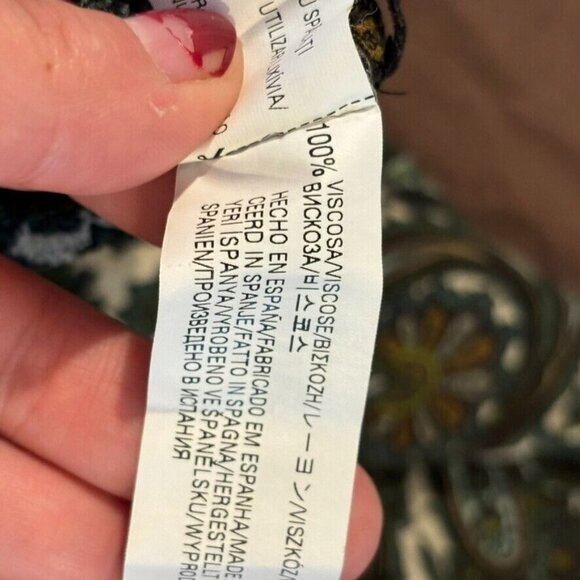 Zara Women's Pull on Green Paisley Pleated Pants Size XS Bohemian Straight Leg - Picture 13 of 14